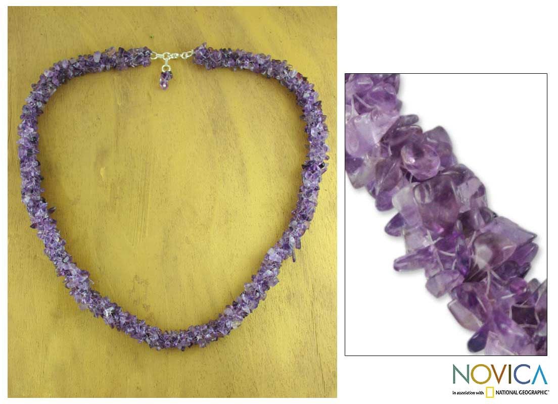 Handmade Amethyst 'Lovely Lilacs' Beaded Necklace (India)