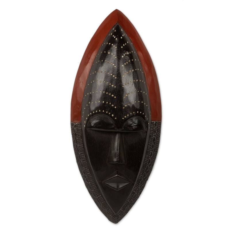 Handmade Sese Wood handcrafted 'Be Patient' African Mask (Ghana) - Black