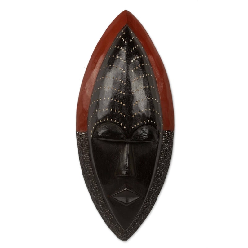Handmade Sese Wood handcrafted 'Be Patient' African Mask (Ghana) - Black