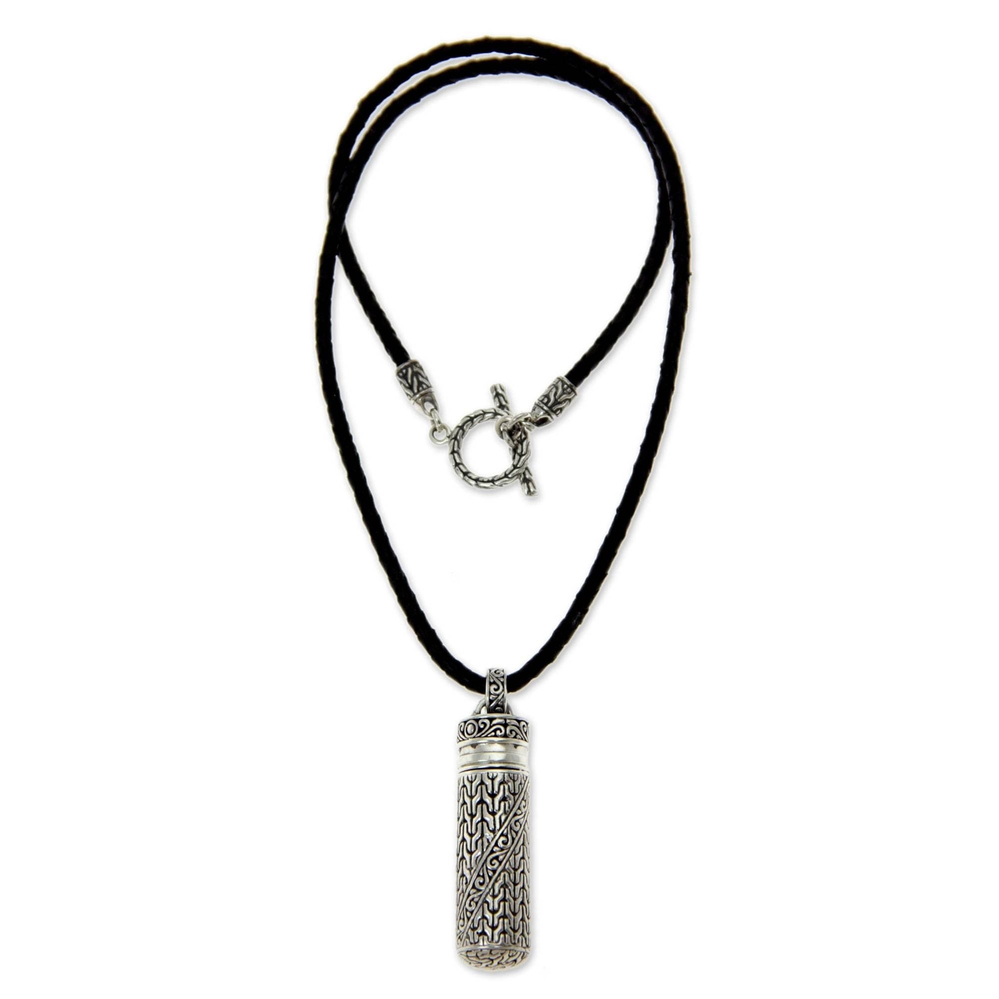 mens black leather necklace