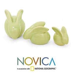 Set of 3 Celadon Ceramic 'Chiang Mai Rabbits' Figurines (Thailand)