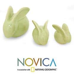 Set of 3 Celadon Ceramic 'Chiang Mai Rabbits' Figurines (Thailand)