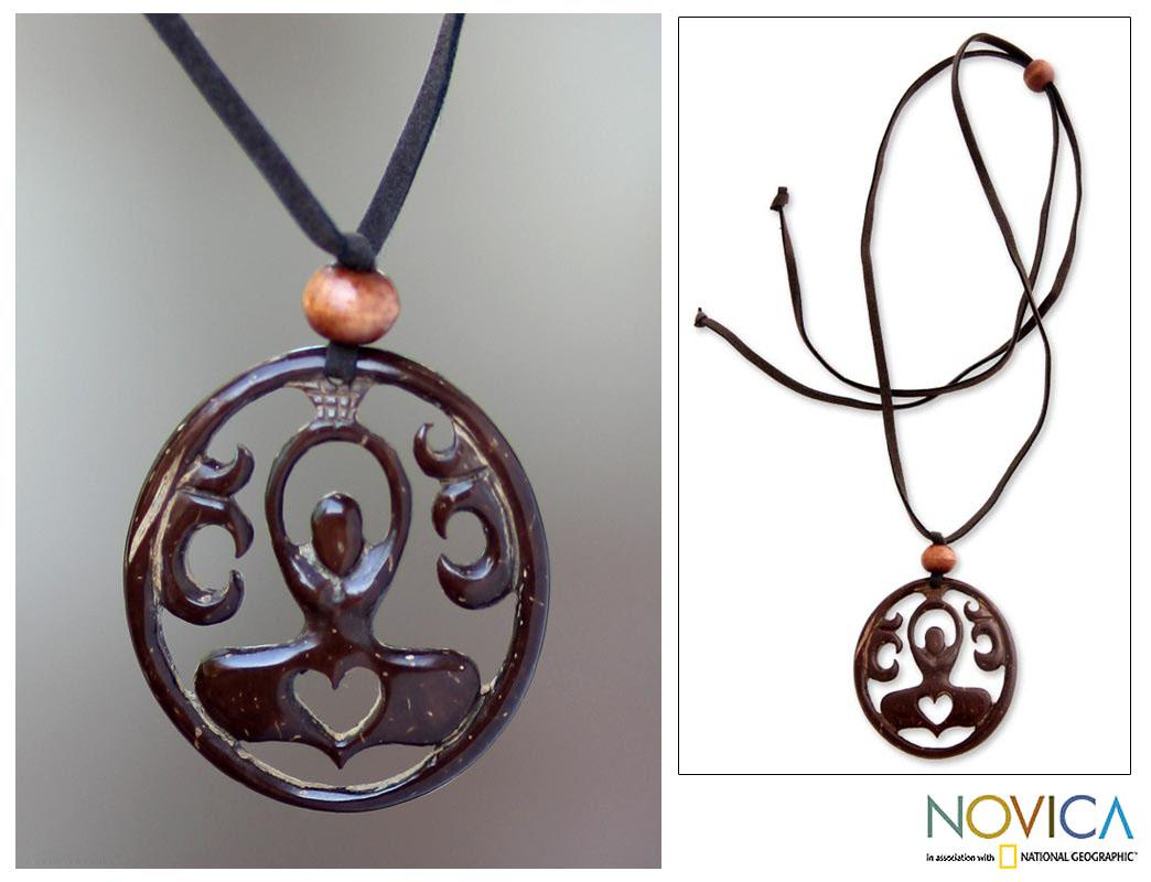 Shop Handmade Coconut Shell 'Sukhasana Yoga' Necklace (Indonesia