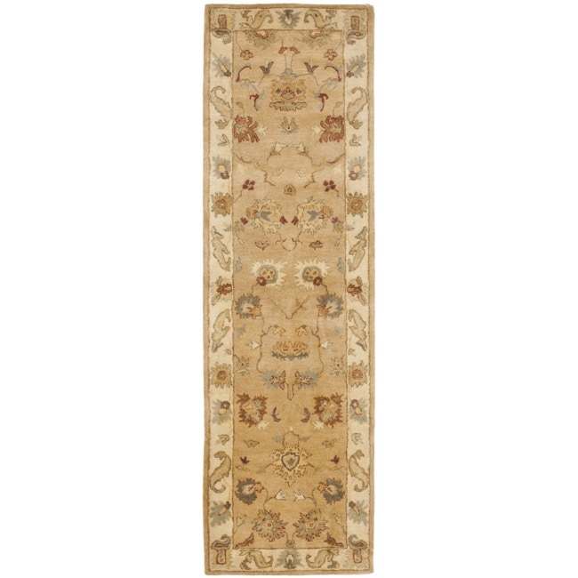 Handmade Zeigler Taupe/ Ivory Hand spun Wool Rug (23 X 12)