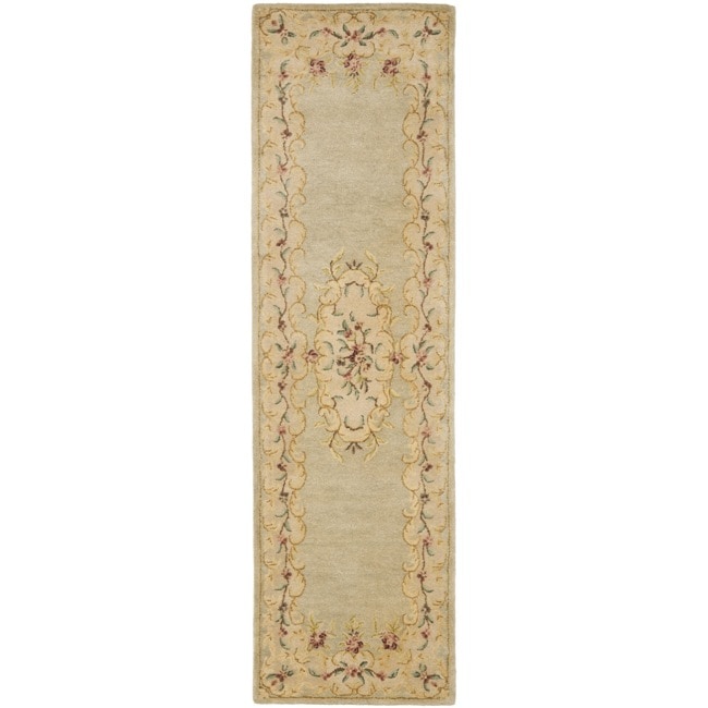 Safavieh Handmade Light Green/ Beige Hand-spun Wool Rug - 2'3" x 8'
