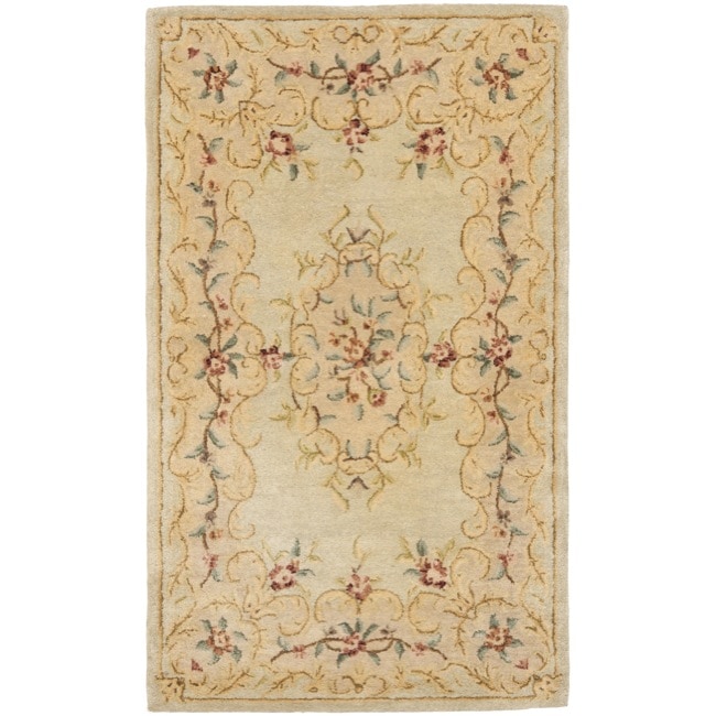 Handmade Light Green/ Beige Hand spun Wool Rug (2 X 3)