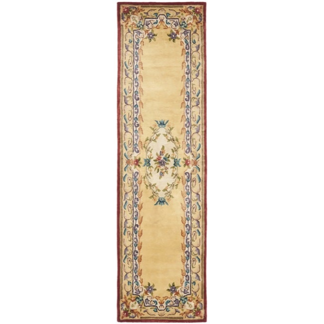 Handmade French Aubusson Loubron Gold Premium Wool Rug (26 X 8)