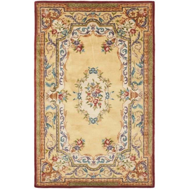 Handmade French Aubusson Loubron Gold Premium Wool Rug (4 X 6)