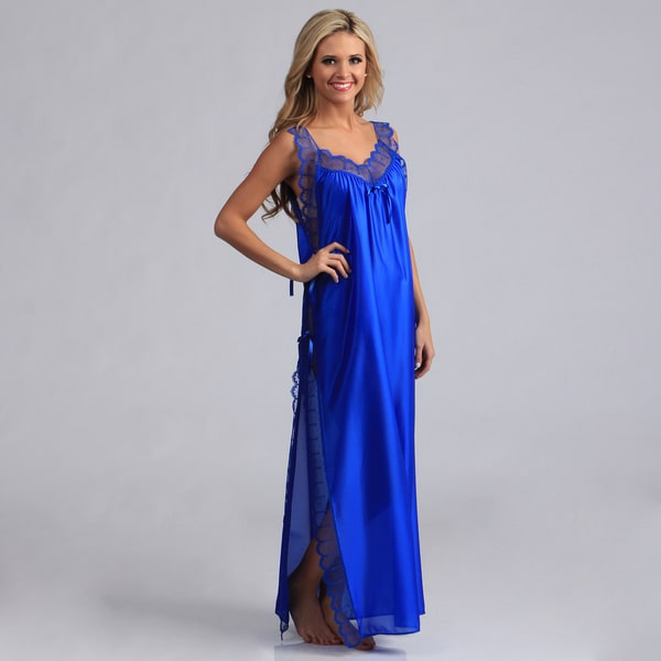 Shop Women's Royal Blue Lacetrimmed Long Nightgown Free Shipping On