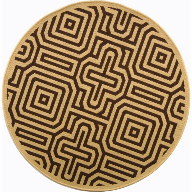 Courtyard Poolside Natural/ Brown Indoor Outdoor Rug (67 Round)