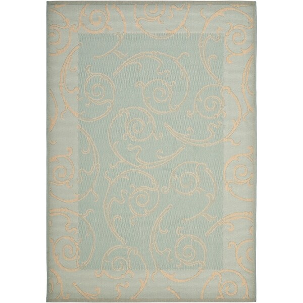 Safavieh Courtyard Scrollwork Aqua/ Cream Indoor/ Outdoor Rug - 8' X 11'