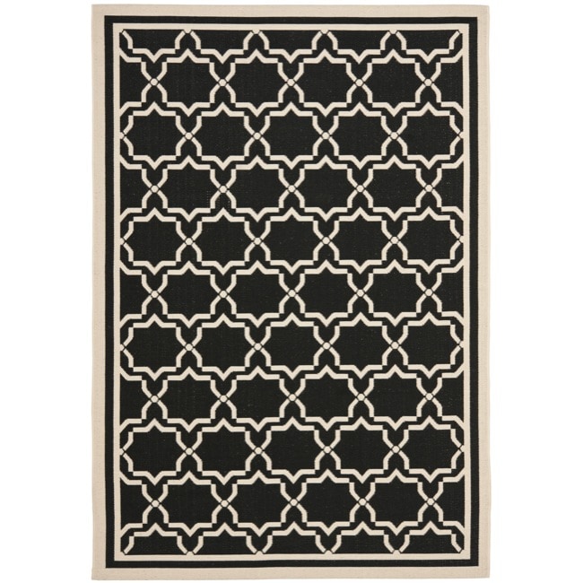 Contemporary Poolside Black/beige Indoor outdoor Rug (67 X 96)