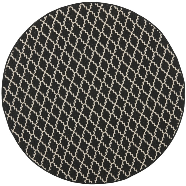 Safavieh Poolside Black/ Beige Indoor Outdoor Rug (6'7 Round) Free
