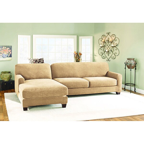 Sure Fit Pique Cream Sectional With Left Hand Chase Slipcover Sure Fit Pique Cream Sectional With Left Hand Chase Slipcover