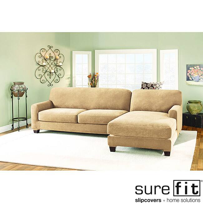 Sure Fit Pique Cream Sectional with Chase Right-hand Slipcover