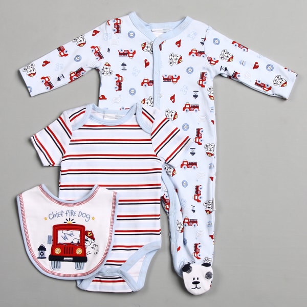 Vitamins Baby Newborn Boys 'Chief Fire Dog' 3 piece Footed Coverall Set Vitamins Baby Boys' Sets