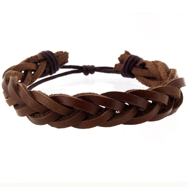 West Coast Jewelry Handmade Braided Leather Cuff Wristband West Coast Jewelry Men's Bracelets