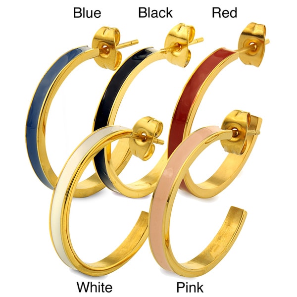 Goldplated Stainless Steel Colored Enamel Semi hoop Earrings West Coast Jewelry Stainless Steel Earrings