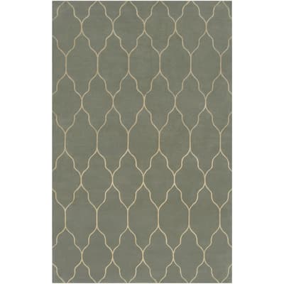 Hand-knotted Green Abu Wool Area Rug - 5' x 8' - 5' x 8'