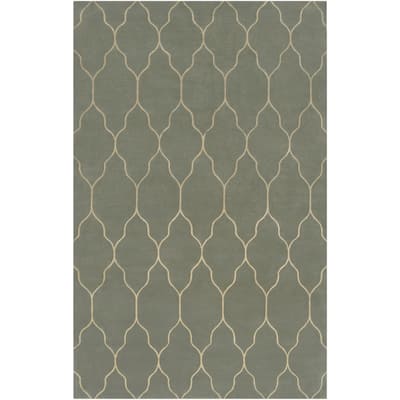 Hand-knotted Green Abu Wool Area Rug - 5' x 8' - 5' x 8'
