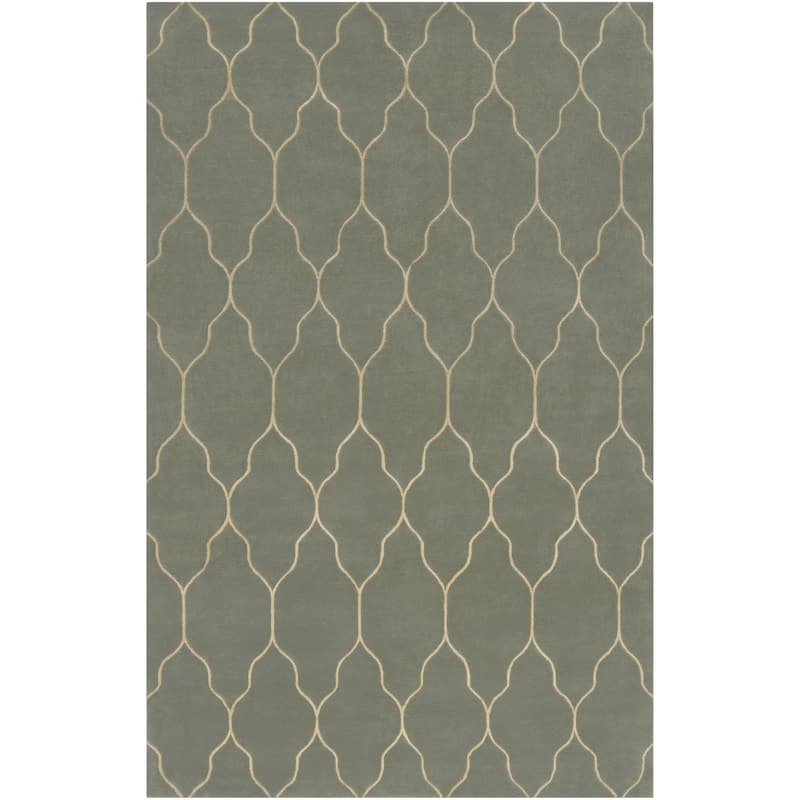 Hand-knotted Green Abu Wool Area Rug - 5' x 8' - 5' x 8'