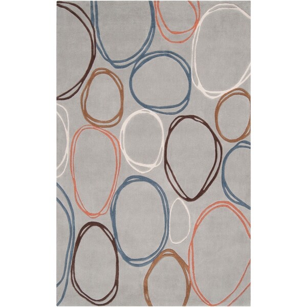 Hand-tufted Contemporary Grey Dragonets Geometric Circles Abstract Area Rug - 5' x 8'