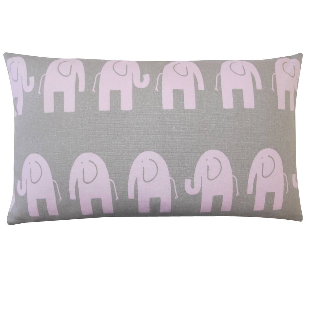 Jiti Elephant City Pink and Grey Kids Animal Print Cotton Accent Pillow - 12 x 20