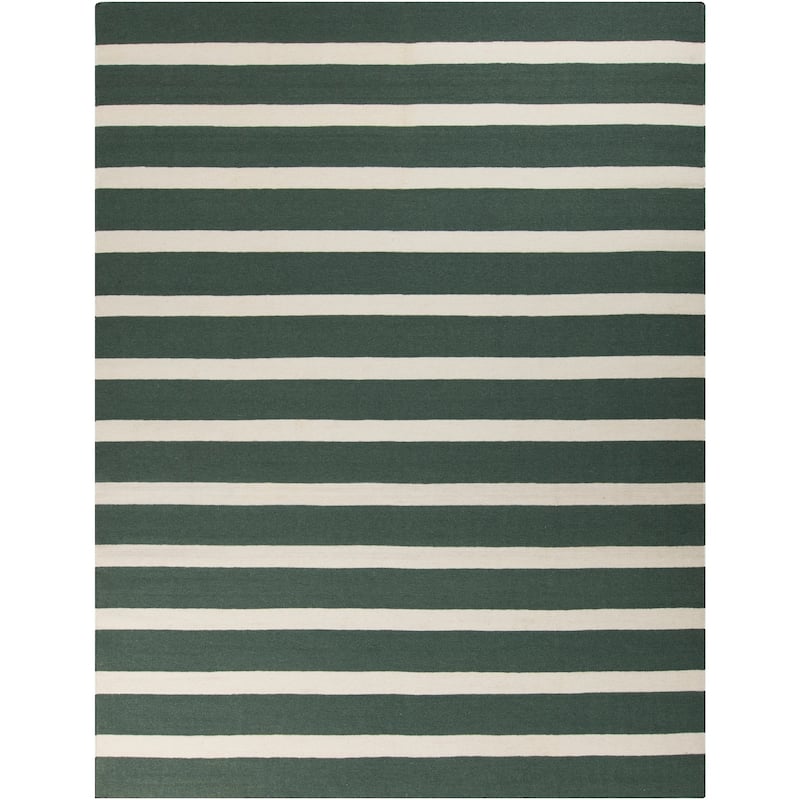 Hand-woven Green Wool Frontier Reversible Area Rug - 8' x 11' - 8' x 11' - 8' x 11' - Green/Beige