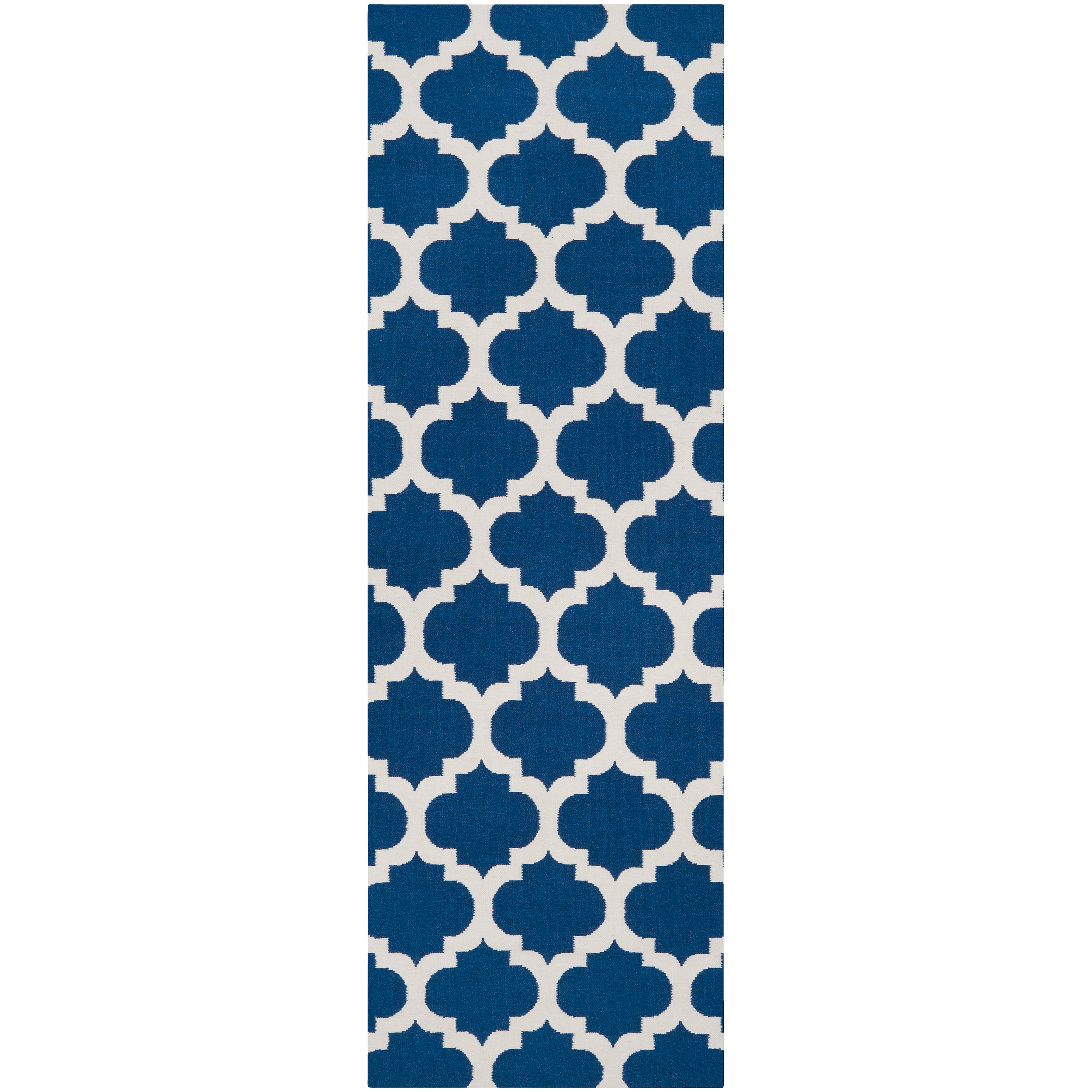 Hand woven Blinov Blue Moroccantrellis Flatweave Wool Area Rug