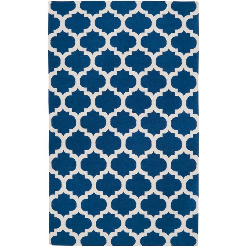 Hand-woven Blinov Blue MoroccanTrellis Flatweave Wool Area Rug