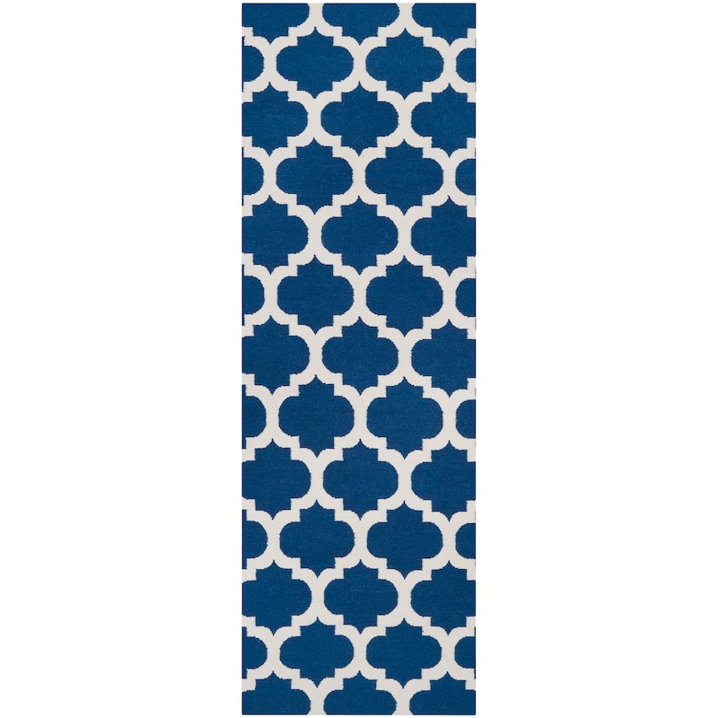 Hand-woven Blinov Blue MoroccanTrellis Flatweave Wool Area Rug