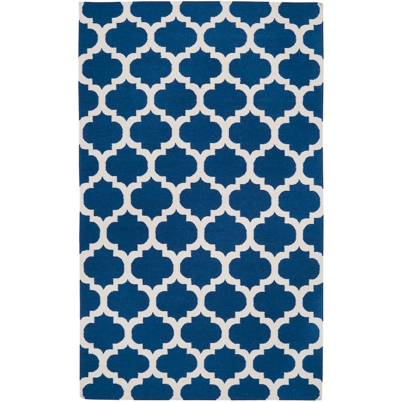 Hand-woven Blinov Blue MoroccanTrellis Flatweave Wool Area Rug - 5' x 8'/Surplus - Cobalt