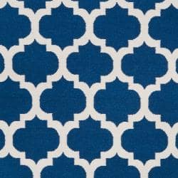 Hand-woven Blinov Blue MoroccanTrellis Flatweave Wool Area Rug