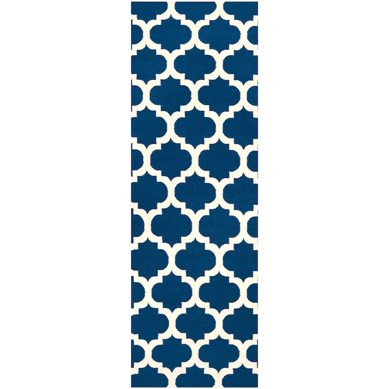 Hand-woven Blinov Blue MoroccanTrellis Flatweave Wool Area Rug