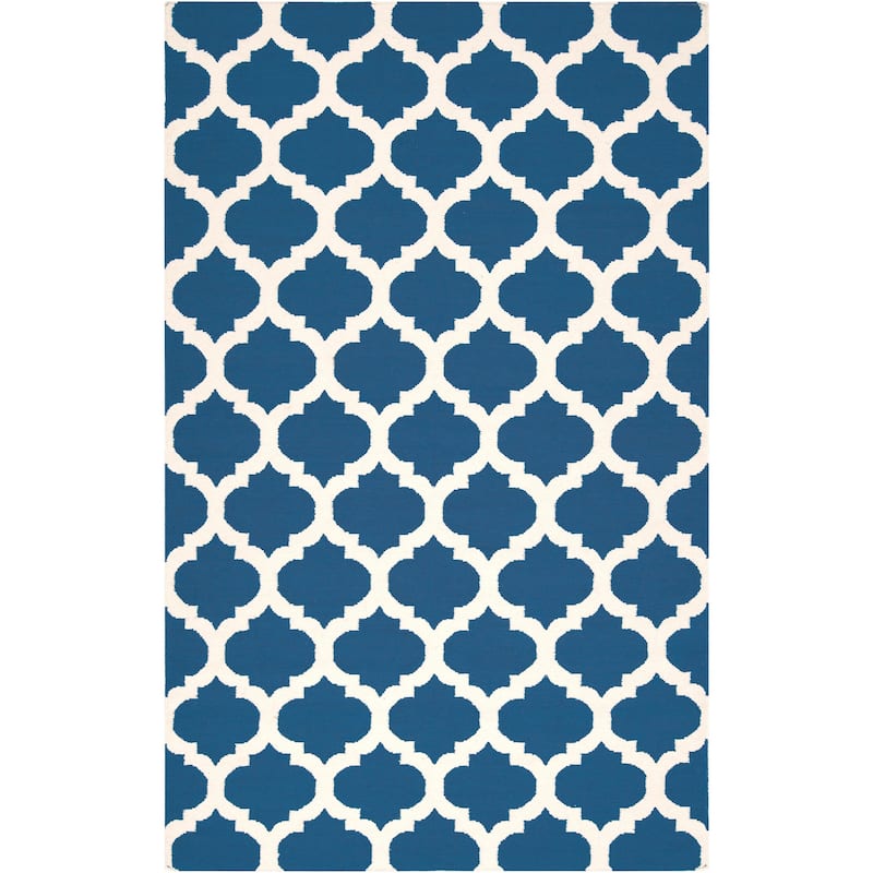 Hand-woven Blinov Blue MoroccanTrellis Flatweave Wool Area Rug