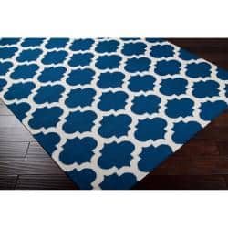 Hand-woven Blinov Blue MoroccanTrellis Flatweave Wool Area Rug