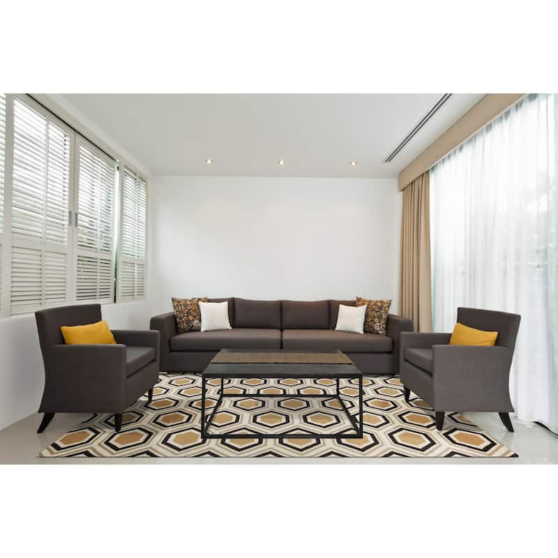 Hand-woven Black Potala Wool Area Rug - 8' x 11'