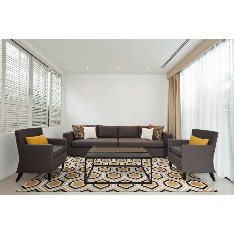 Hand-woven Black Potala Wool Area Rug - 3'6" x 5'6" - 3'6" x 5'6"