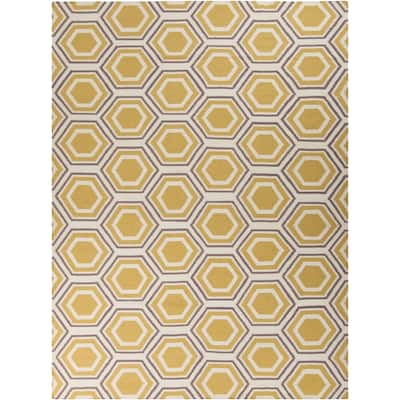 Hand-woven Yellow Petra Wool Area Rug - 8' x 11' - 8' x 11'