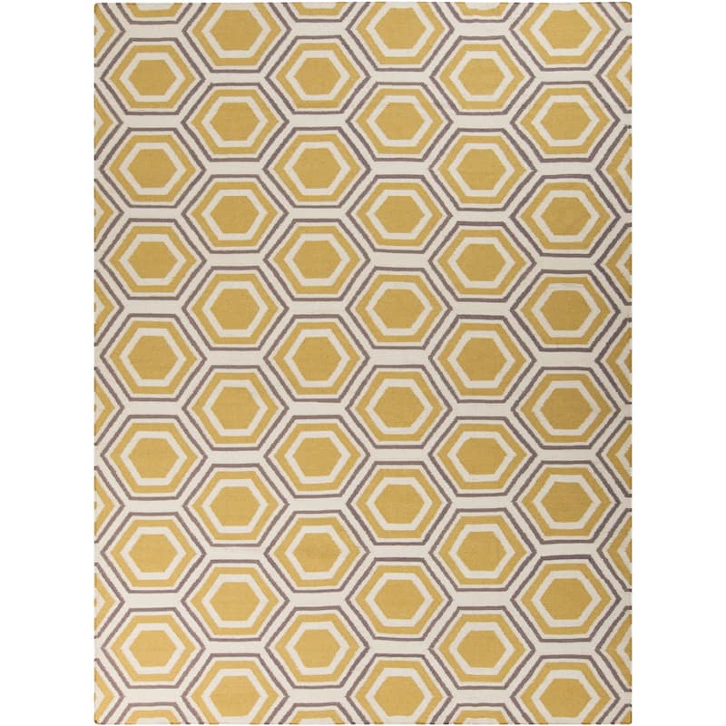 Hand-woven Yellow Petra Wool Area Rug - 8' x 11' - 8' x 11'
