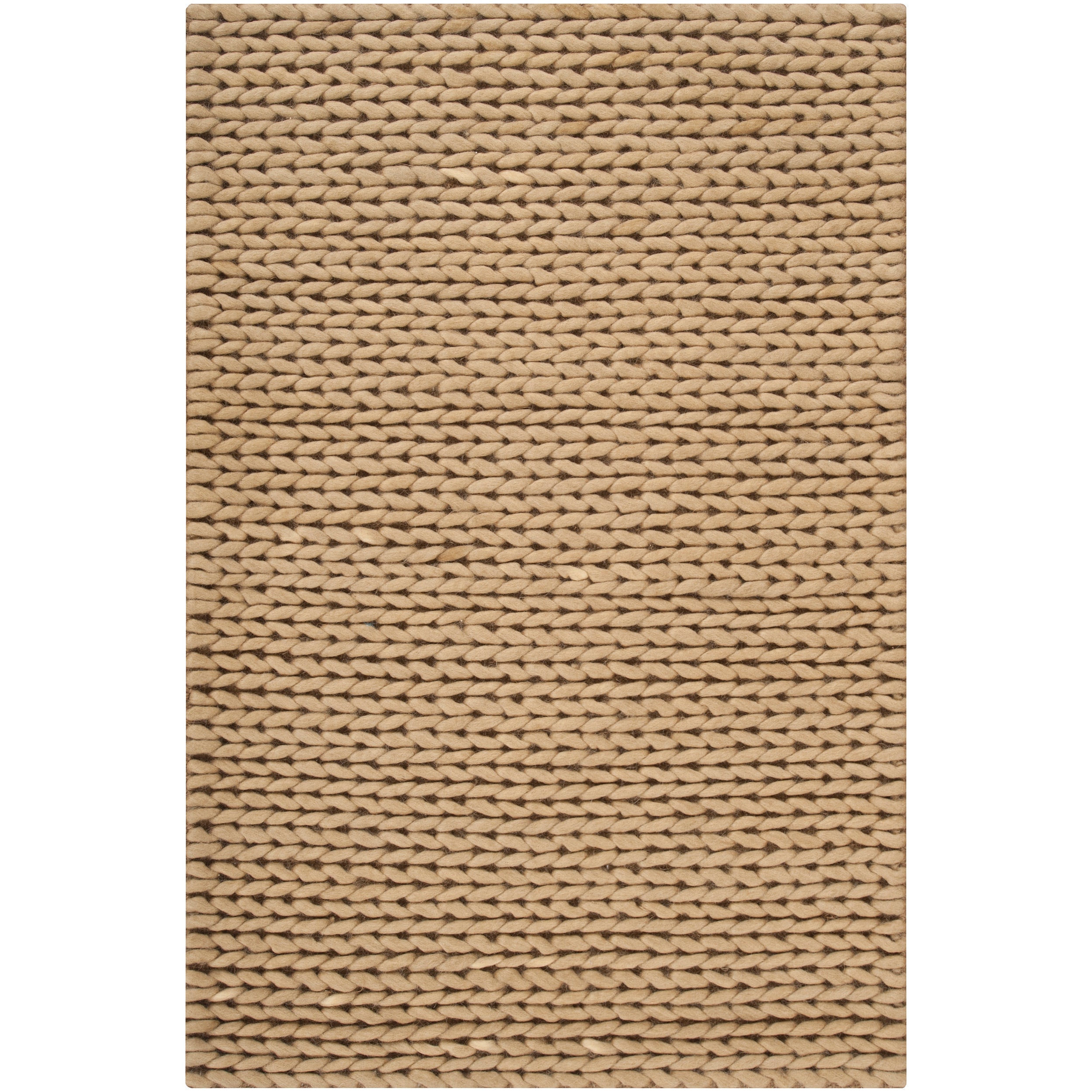 Hand woven Beige Einstein New Zealand Wool Soft Braided Texture Rug (5 X 8)