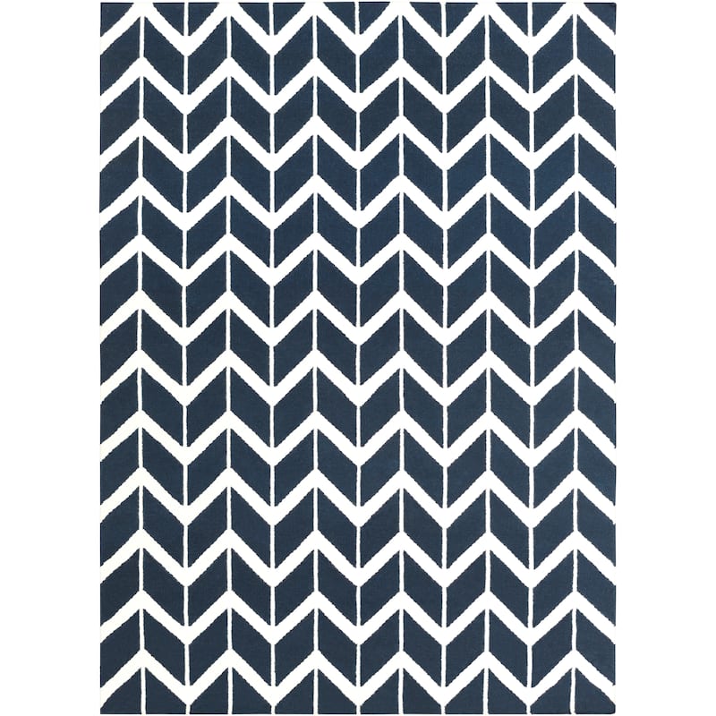 Hand-woven Navy Backoo Wool Area Rug - 8' x 11' - 8' x 11'