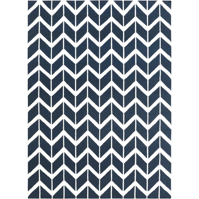 Hand-woven Navy Backoo Wool Area Rug - 8' x 11' - 8' x 11' - 8' x 11' - Black/Ivory