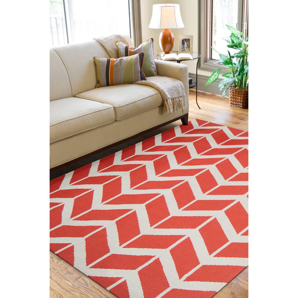 Hand-woven Orange Abada Wool Area Rug - 5' x 8' - 5' x 8'