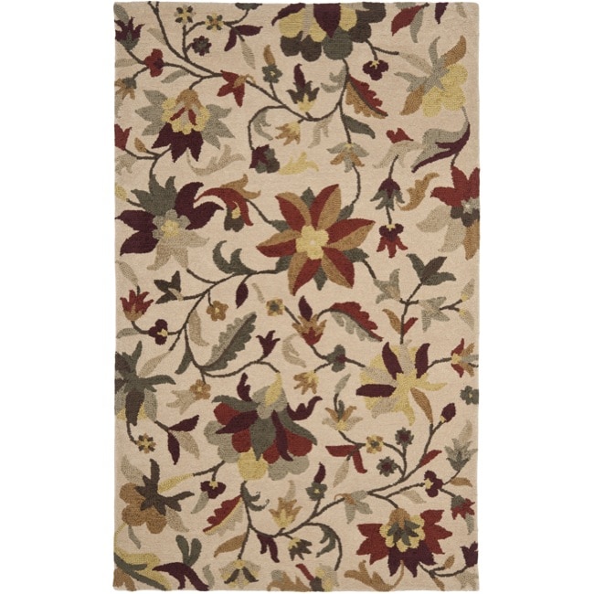 Handmade Botanical Gardens Floral Beige Wool Rug (4 X 6)