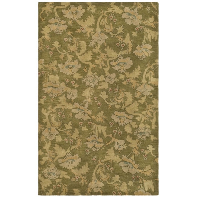 Handmade Botanical Gardens Green Wool Rug (9 X 12)