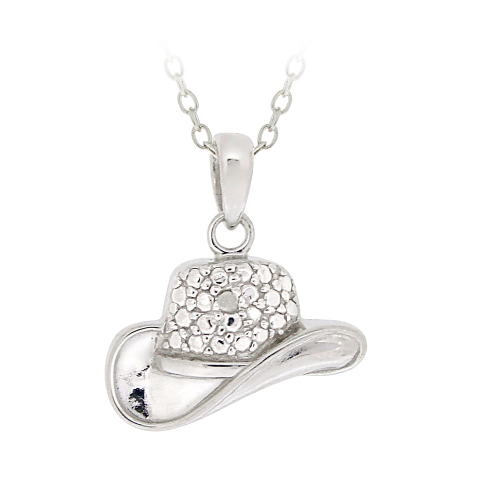 DB Designs Sterling Silver Diamond Accent Cowboy Hat Necklace Free