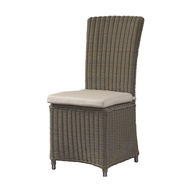 Outdoor Nico Chair (Kubu greyMaterials Aluminum, epoxy coated, kubu color all weather wicker weavingCushions includedWeather resistantUV protectionFloor to seat height 19 inchesDimensions 43 inches high x 20 inches wide x 26 inches deepWeight 14 pound