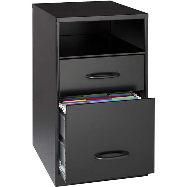 Space Solutions 18" Deep 2-drawer Metal File Cabinet with Shelf, Black