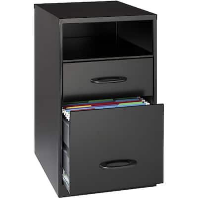 Space Solutions 18" Deep 2-drawer Metal File Cabinet with Shelf, Black